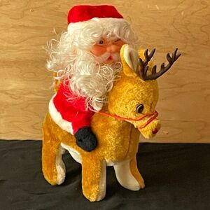 1985 Orlando Yeh Santa on Reindeer Plush Non-Working Display Vintage Décor